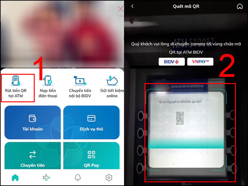 Chọn R&uacute;t tiền QR tại ATM v&agrave; Qu&eacute;t QR 